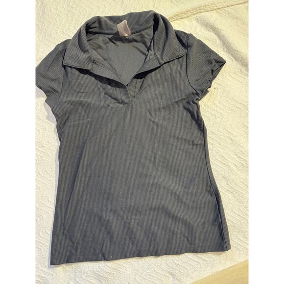 Calla Black Ribbed Collared Short Sleeve Top – Size S - Picture 3 of 3